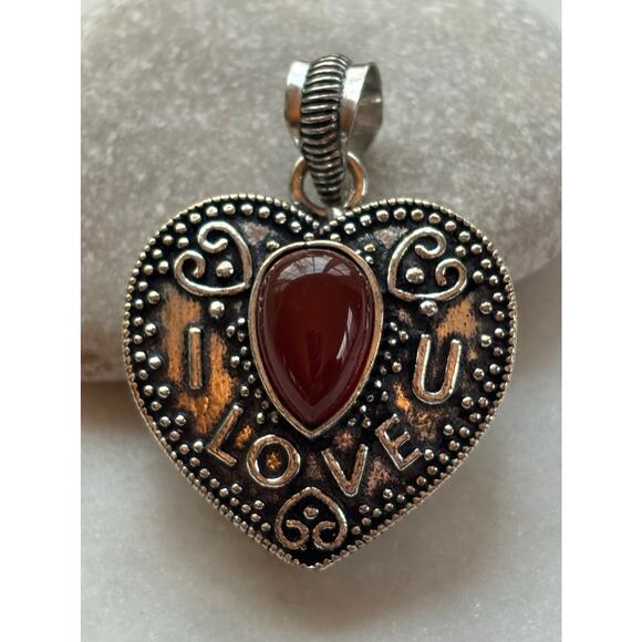 925 Silver Carnelian Heart Pendant - Picture 1 of 6